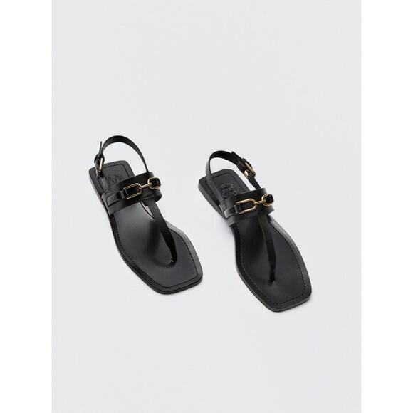 Massimo Dutti Leather Sandals With Buckle - 9 - Black - Picture 3 of 4